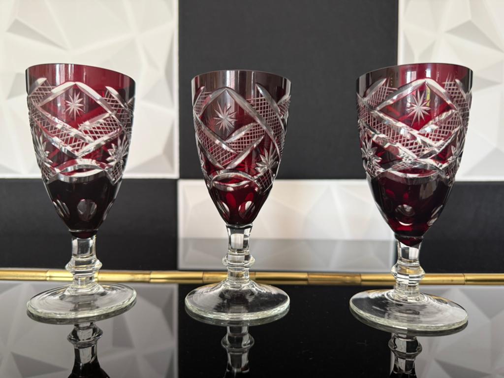 Ruby Rode Kristallen Glazen (cut to clear cordial-glass), Ophalen of Verzenden