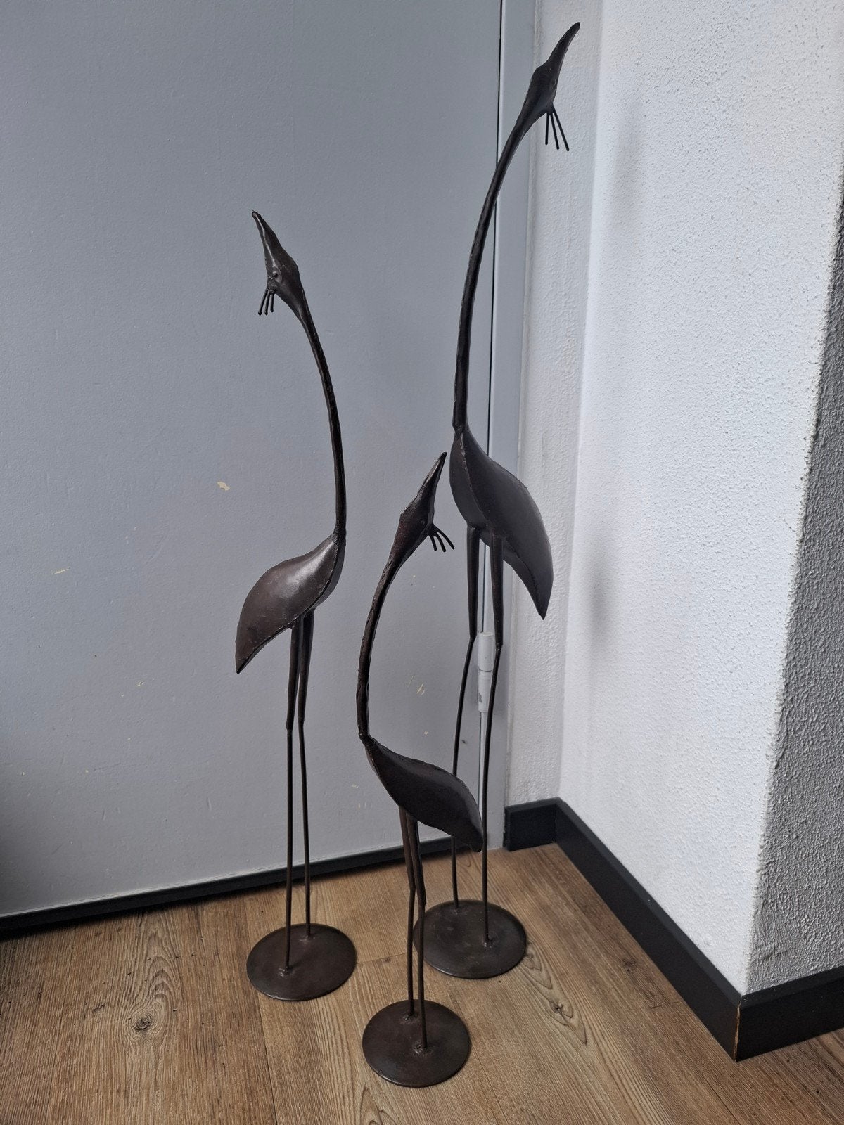 Set van 3 metalen kraanvogels - Decoratieve beelden, Ophalen, Gebruikt, Zwart, Metaal