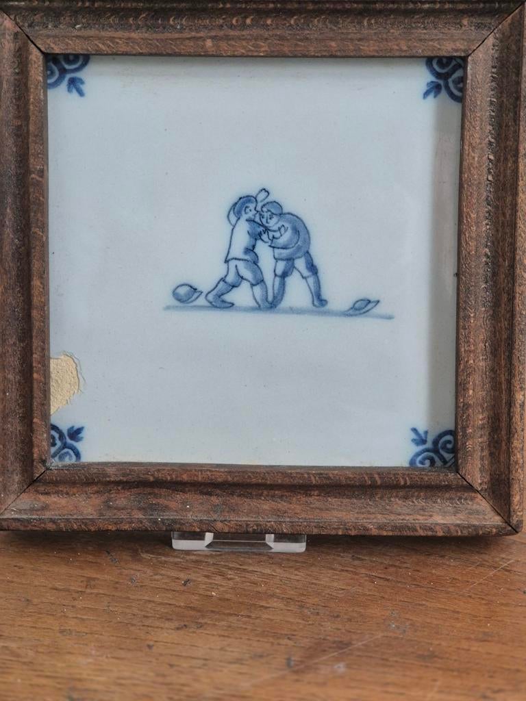Oud Hollands tegeltje in houten lijst., Ophalen of Verzenden
