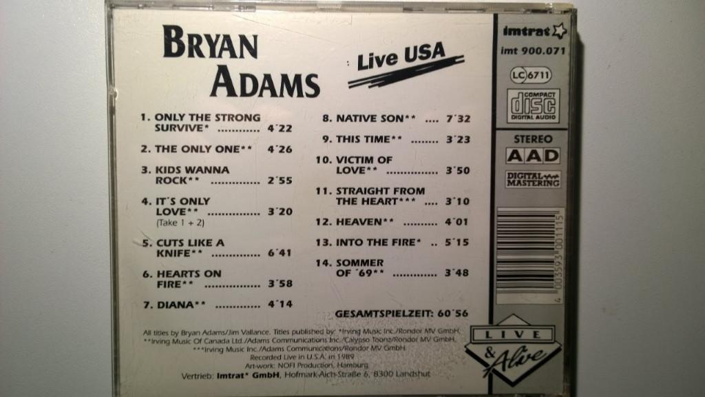 Bryan Adams - Live USA, Ophalen of Verzenden, Zo goed als nieuw, Poprock