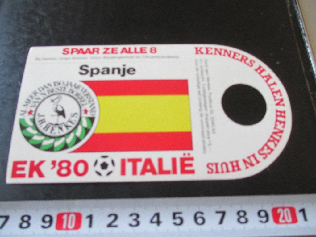 sticker henkes borrel voetbal EK 1980 vlag spanje *, Ophalen, Zo goed als nieuw