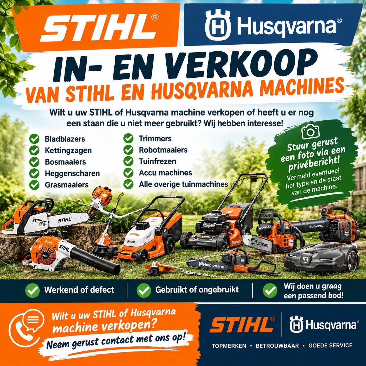 INKOOP/VERKOOP STIHl/HUSVSQVARNA, Ophalen of Verzenden, Benzine