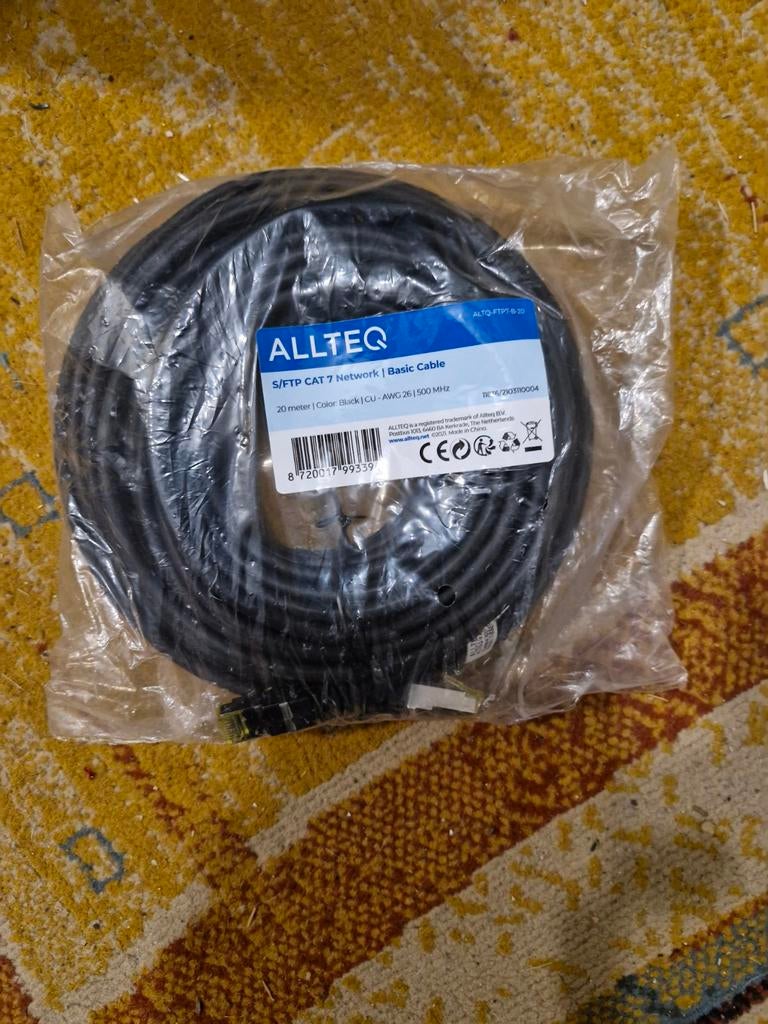 ALLTEQ S/FTP CAT 7 Netwerkkabel - 20 meter, Zwart, Ophalen of Verzenden, Nieuw