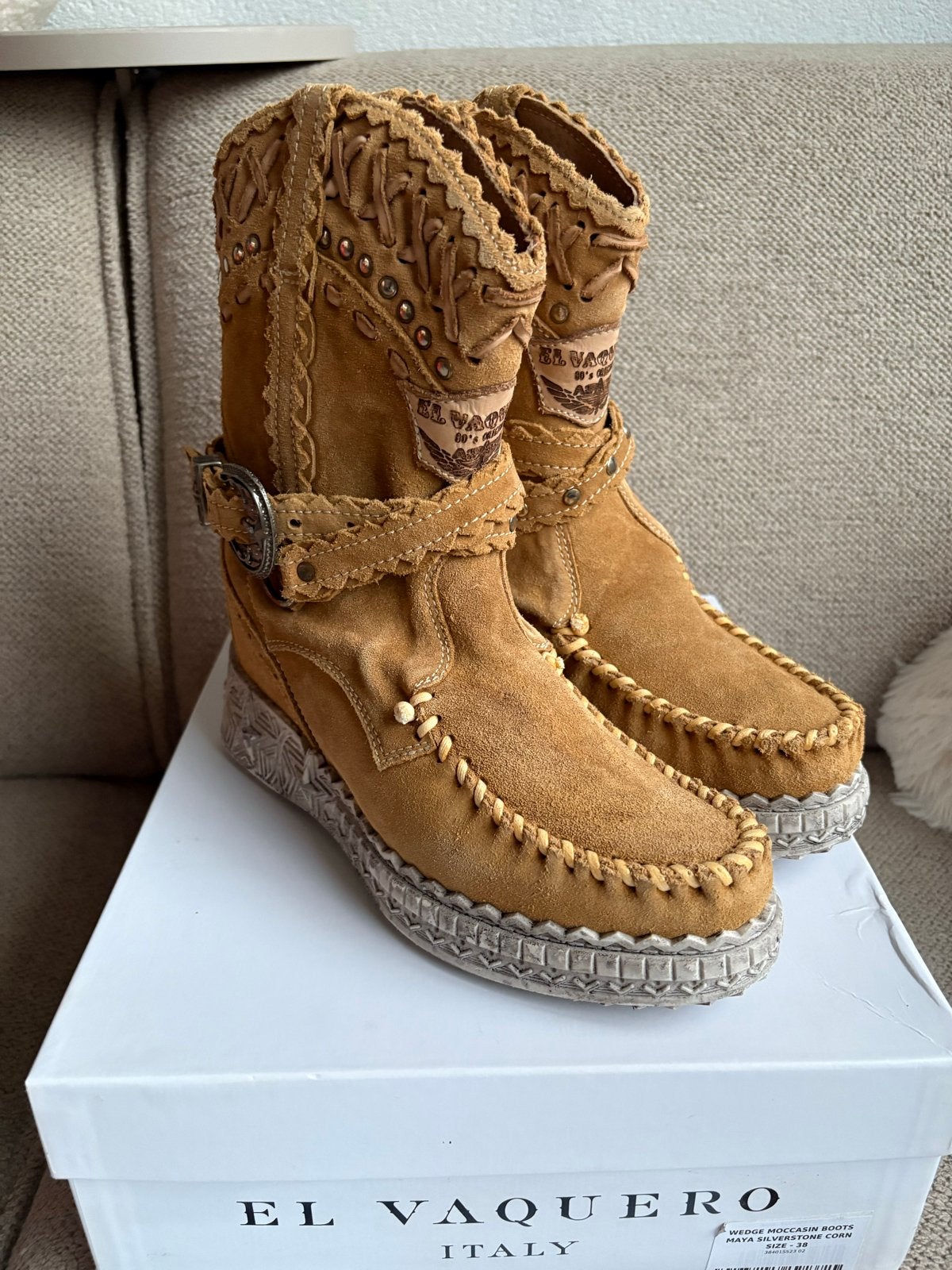 El Vaquero Maya Silverstone Corn Wedge Moccasin Boots, Geel, Lage of Enkellaarzen, Nieuw, Ophalen of Verzenden