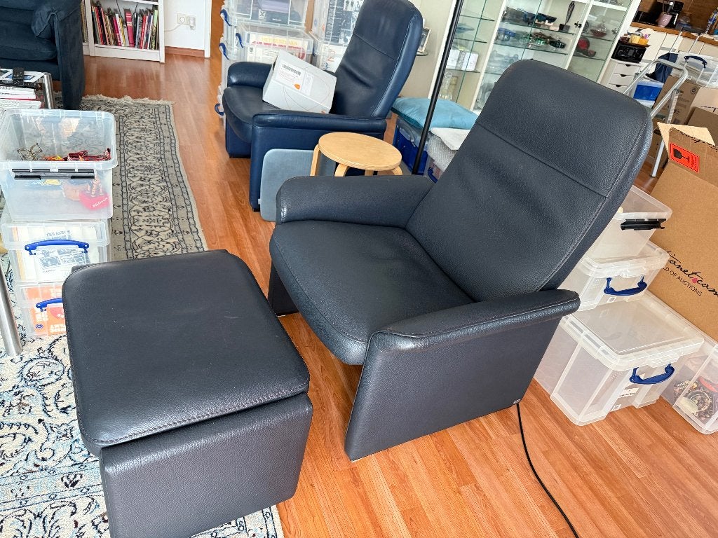 De Sede DS-50 fauteuils met ottoman, Huis en Inrichting, Fauteuils, Gebruikt, Ophalen of Verzenden, 50 tot 75 cm, Leer