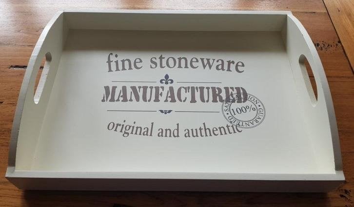 Landelijk dienblad met tekst: fine stoneware, WOON STIJL, Huis en Inrichting, Overige materialen, Gebruikt, -, -