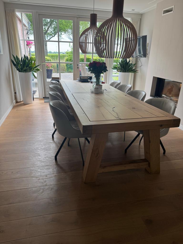 Set van 8 moderne eetkamerstoelen - Grijs leer, Ophalen, Gebruikt, Leer, Grijs