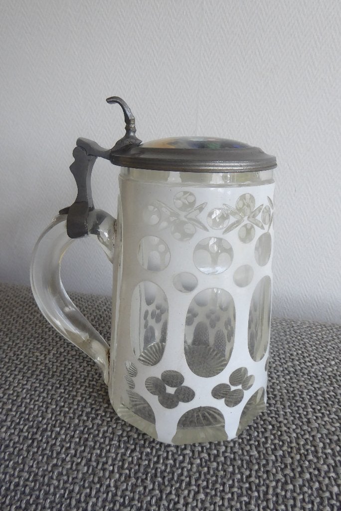 antieke biedermeier Boheems glazen bierpull rond 1840, Antiek en Kunst, Antiek | Glas en Kristal, Ophalen of Verzenden