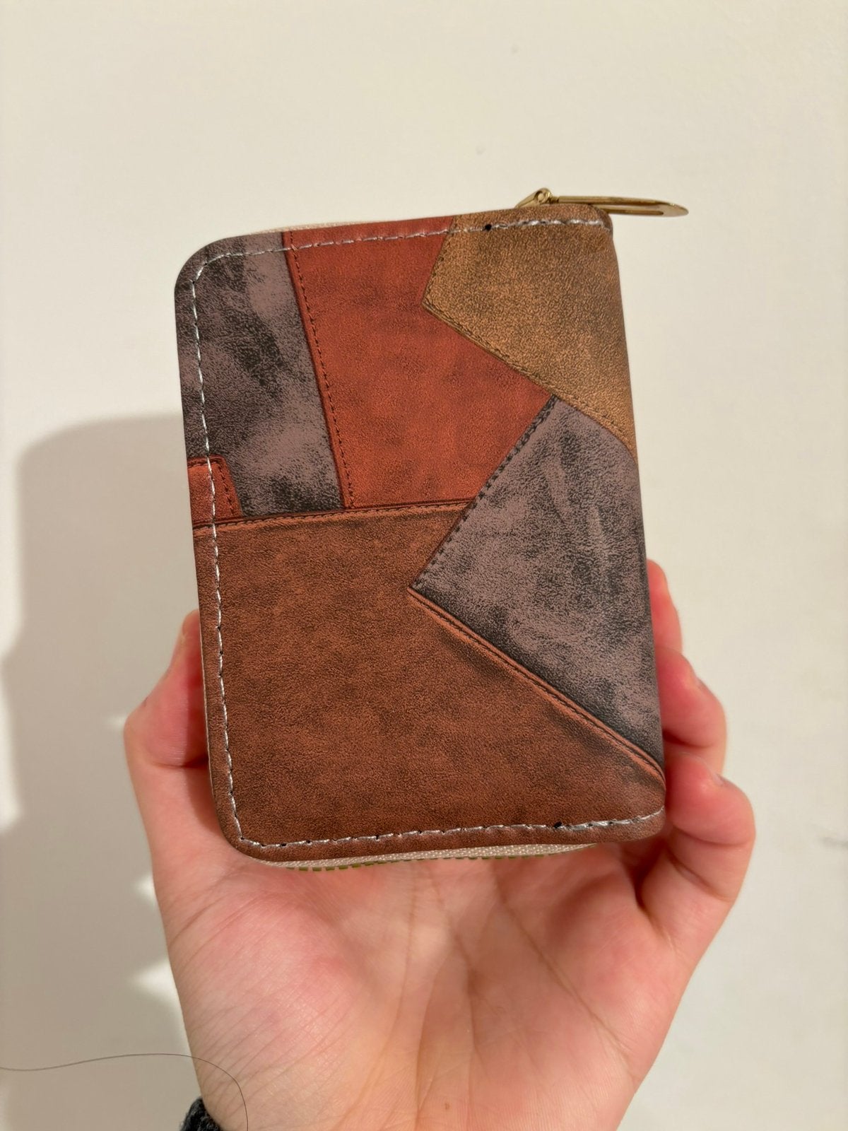 Portemonnee met dubbele rits - Patchwork design, Sieraden, Tassen en Uiterlijk, Portemonnees, Verzenden, Gebruikt, Bruin, Overige merken