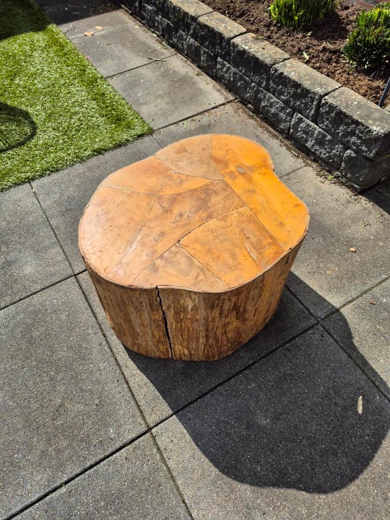 Unieke Houten Salontafel / Bijzettafel van Boomstam, Ophalen, Minder dan 45 cm, Gebruikt, Rustiek, Landelijk, Natuurlijk, Organisch