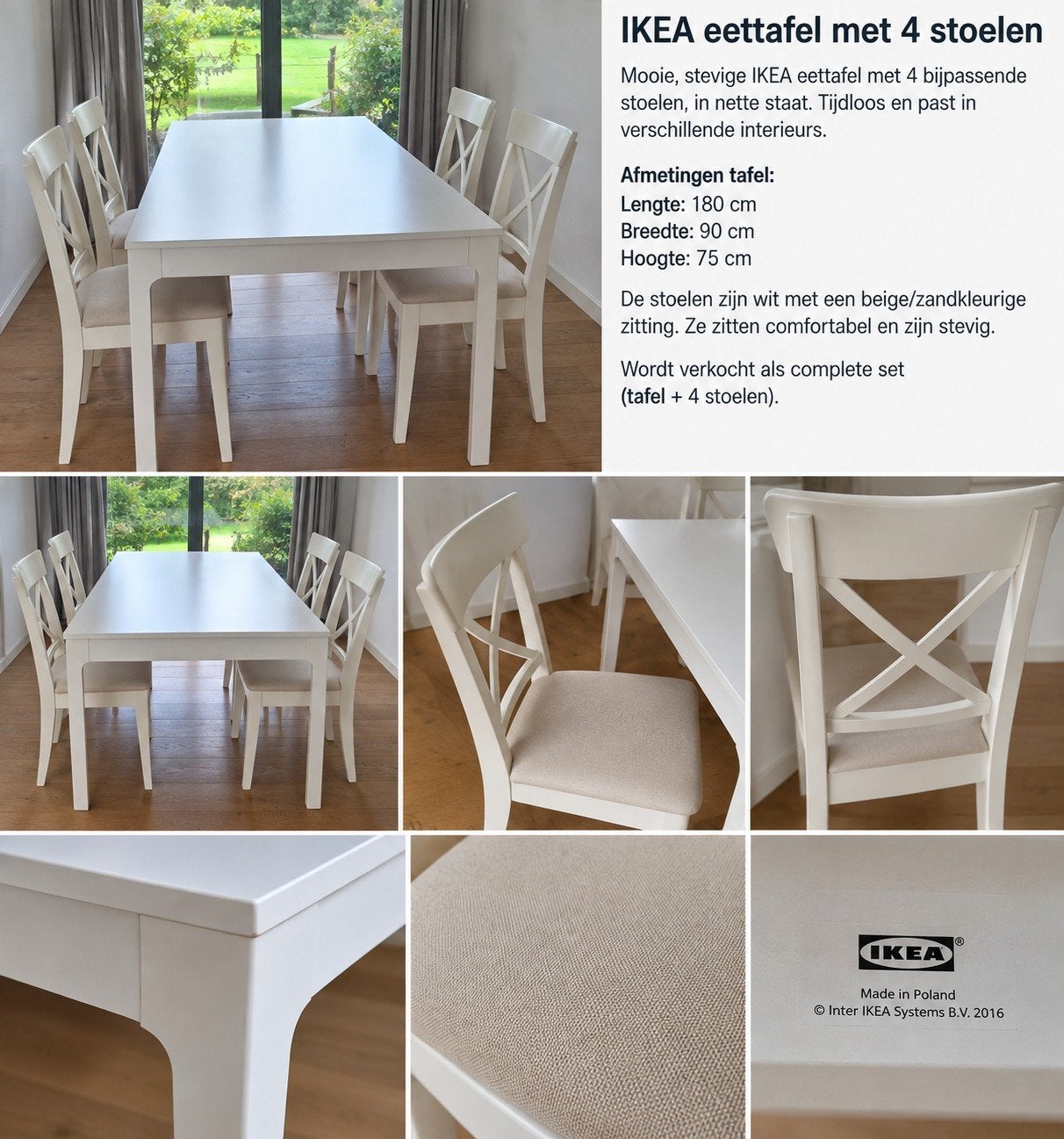 IKEA EKEDALEN Eettafel met 4 stoelen, Ophalen, 50 tot 100 cm, Zo goed als nieuw, Modern, Tijdloos