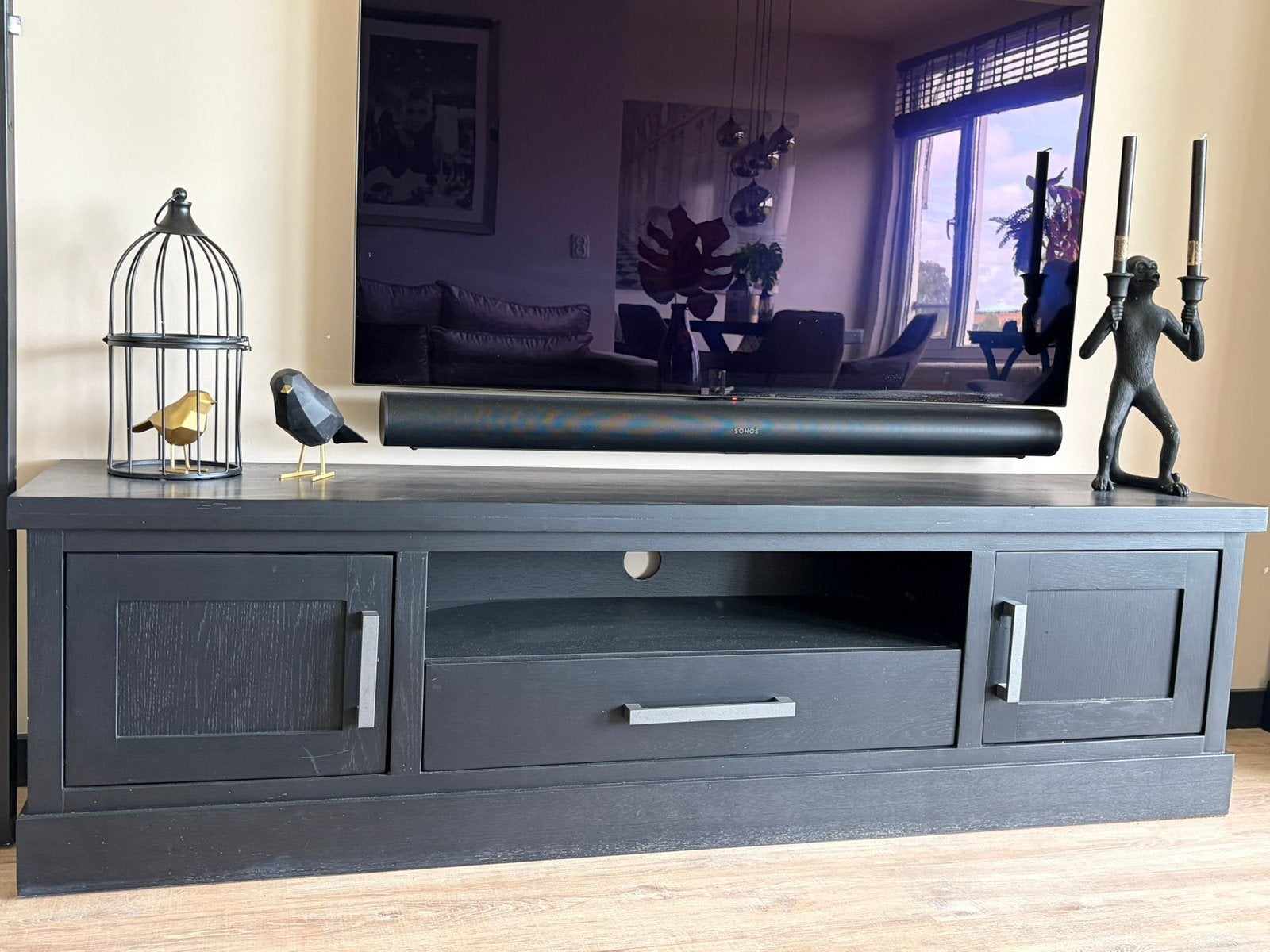 Tv kast 180x40x50 zwart hout Safford van Dijk furniture, Ophalen, 150 tot 200 cm, Zo goed als nieuw, Minder dan 100 cm