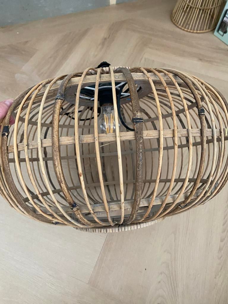 Rotan hanglamp E27 - Bohemian stijl, Ophalen of Verzenden, Gebruikt, Overige materialen, Minder dan 50 cm