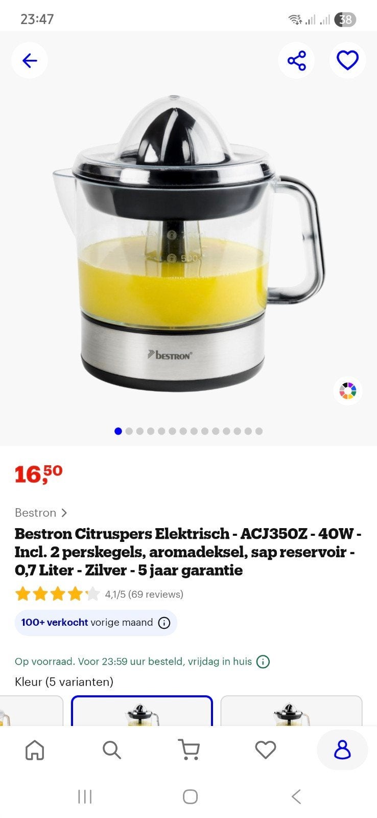 Bestron Elektrische Citruspers ACJ350Z - 0,7L - Zilver, Ophalen of Verzenden, Nieuw
