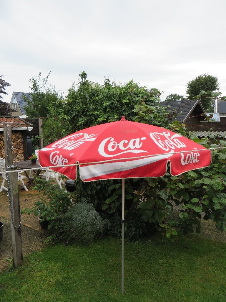 retro vintage coca cola coke parasol, Ophalen of Verzenden, Gebruikt, 1 tot 2 meter, Stokparasol