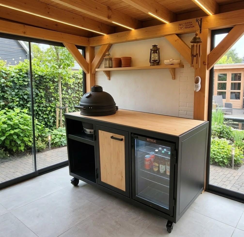 Complete buitenkeuken met kamado / bbq én koelkast, Ophalen, Nieuw, Houtskool