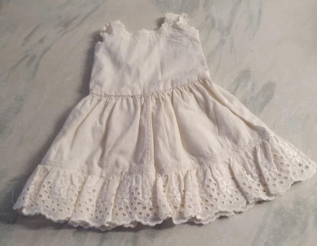 Antiek witte katoenen poppenjurkje, lengte 22 cm, Ophalen of Verzenden