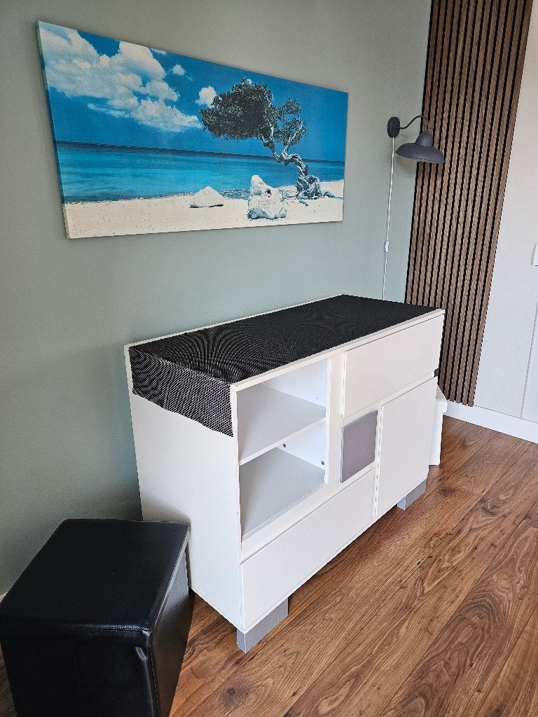 Witte opbergkast / dressoir met lades en kast – 115 cm, Ophalen, Gebruikt, 25 tot 50 cm, 100 tot 150 cm