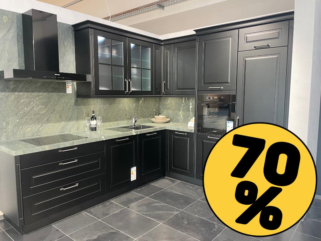 Top Miele Showroomkeuken! -/- 70% korting > OF DOE EEN BOD!, Ophalen, Zwart, Hoekkeuken, Hoogglans of Gelakt