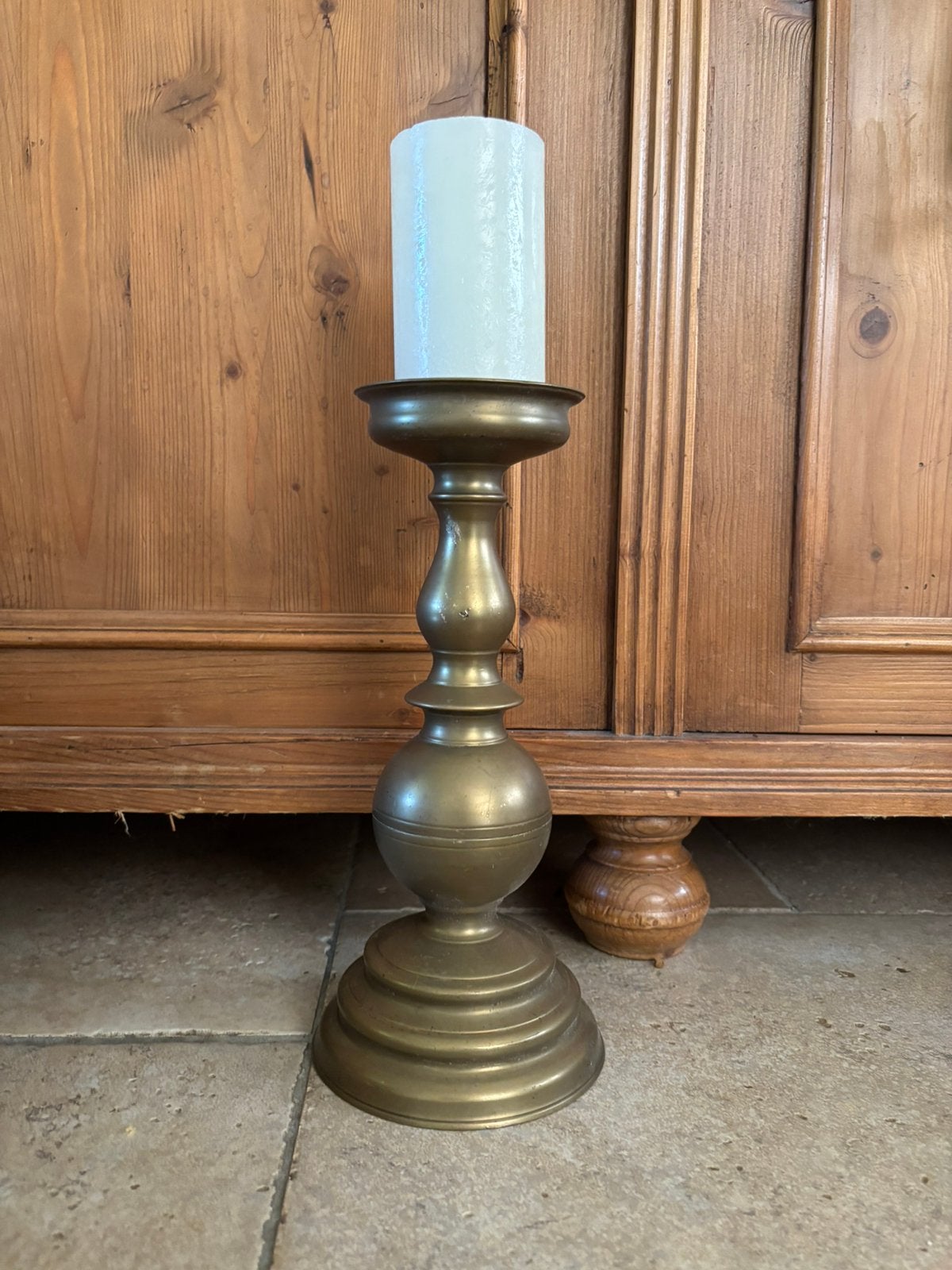 Baluster kandelaar messing, Ophalen of Verzenden, Gebruikt, Overige materialen, Kandelaar