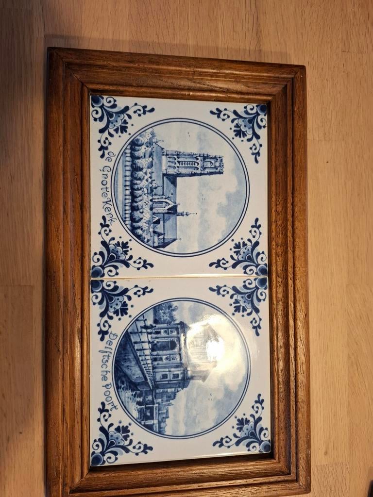 Jungerhans Delfts Blauw tegels in lijst - De Grote Kerk, Ophalen of Verzenden