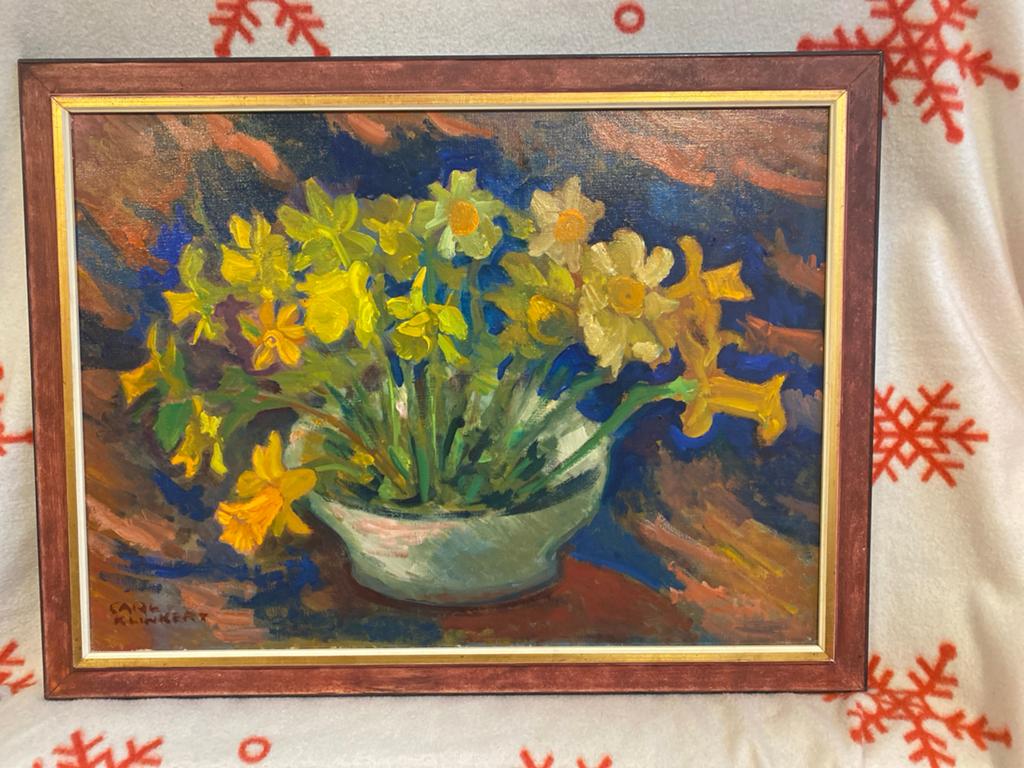 Carl Klinkert - Expressionistisch stilleven met narcissen, Ophalen of Verzenden
