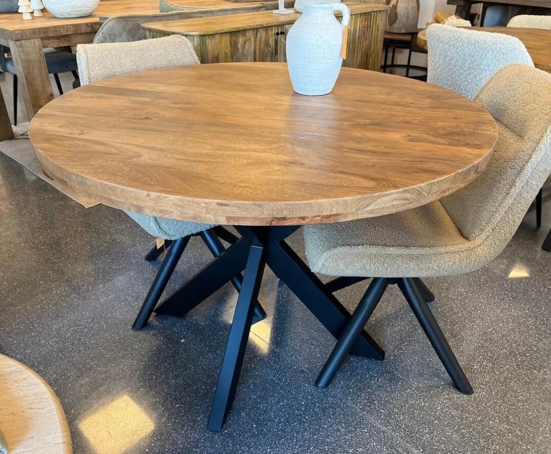 Magazijn leegverkoop ronde eettafels mang hout nieuw, Huis en Inrichting, Ophalen, Nieuw, Rond, 100 tot 150 cm