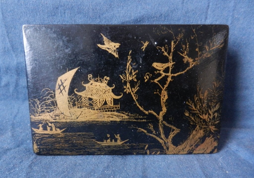 Victoriaans papier mache doos Oosters landschap in goud b 12, Antiek en Kunst, Ophalen of Verzenden