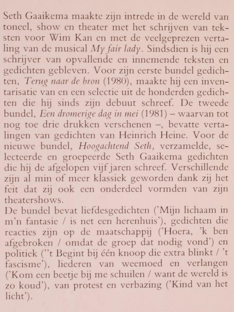 Hoogachtend Seth (1985), Verzenden, Zo goed als nieuw, Nederland