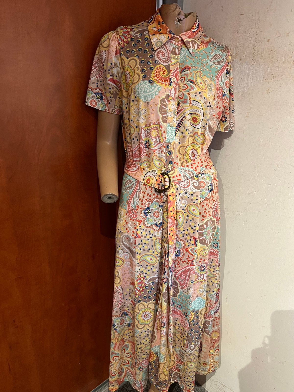 K-DESIGN jurk met ceintuur & stropje maat m zgan, Maat 38/40 (M), F, Meerkleurig, B