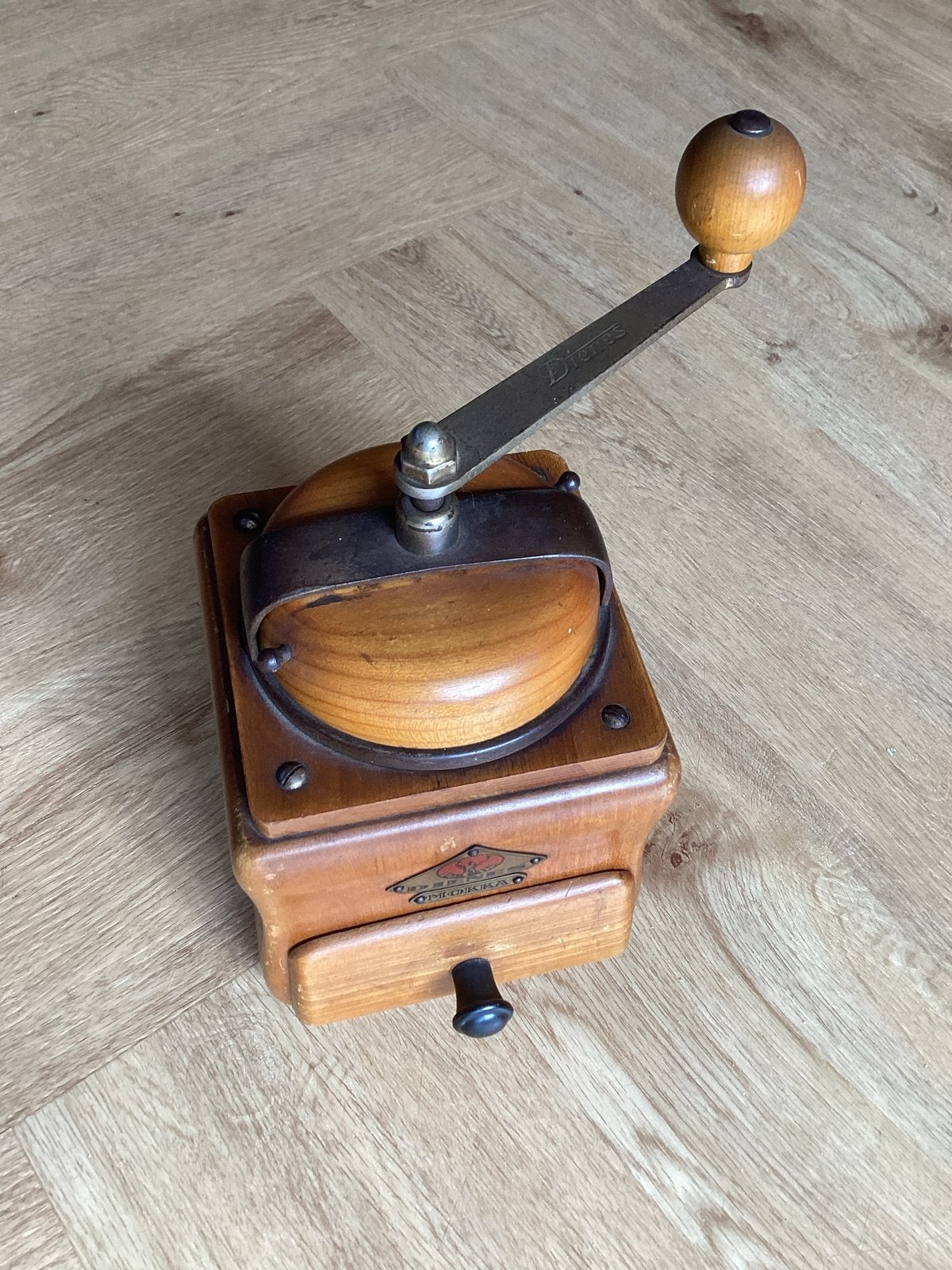 Vintage Dienes Mokka koffiemolen - Houten handmolen, Ophalen of Verzenden