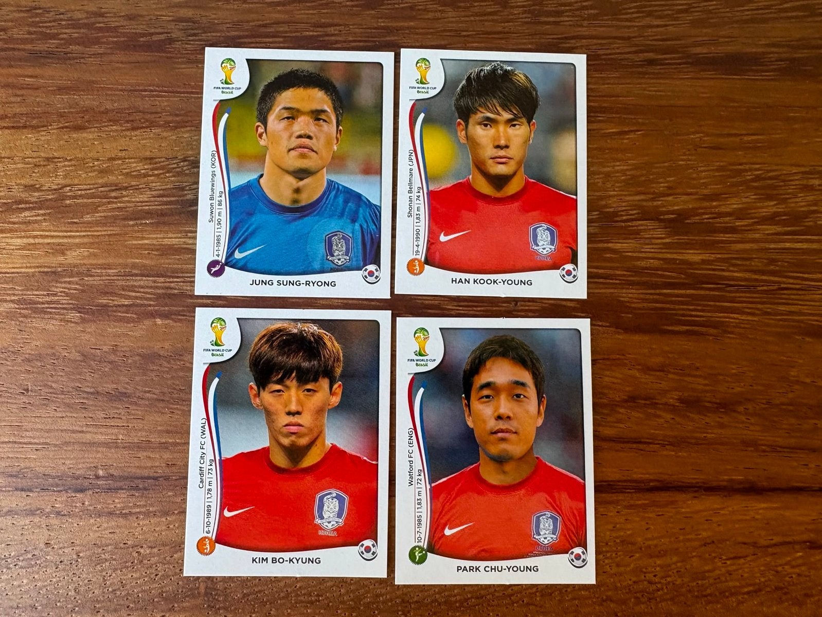 Panini WK 2014 Zuid-Korea Spelerskaarten (4 stuks), Ophalen of Verzenden, Zo goed als nieuw, Buitenlandse clubs, Spelerskaart