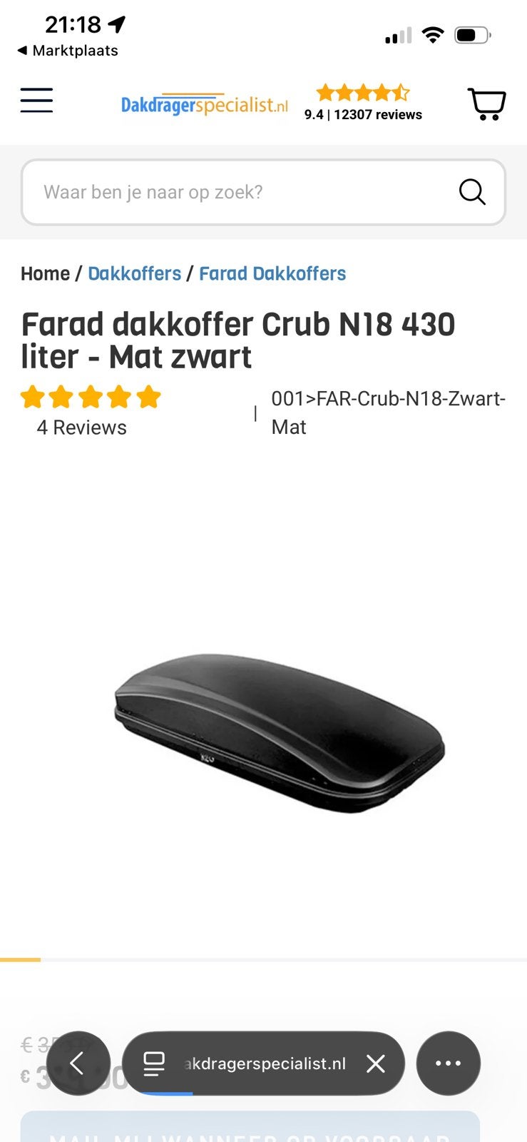 Farad dakkoffer Crub N18 430 liter - Mat zwart, Ophalen, Zo goed als nieuw