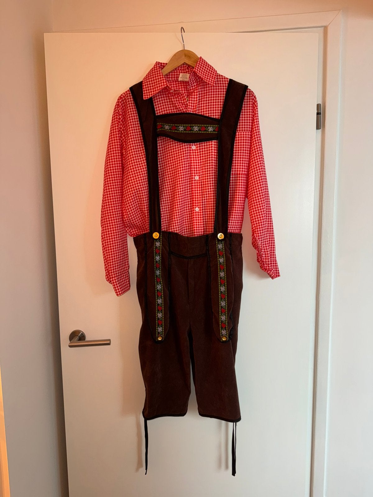 Lederhose Lang Donkerbruin + Blouse Rood Maat S, Kleding | Heren, Ophalen of Verzenden, Kleding, Maat 46 (S) of kleiner, Overige thema's