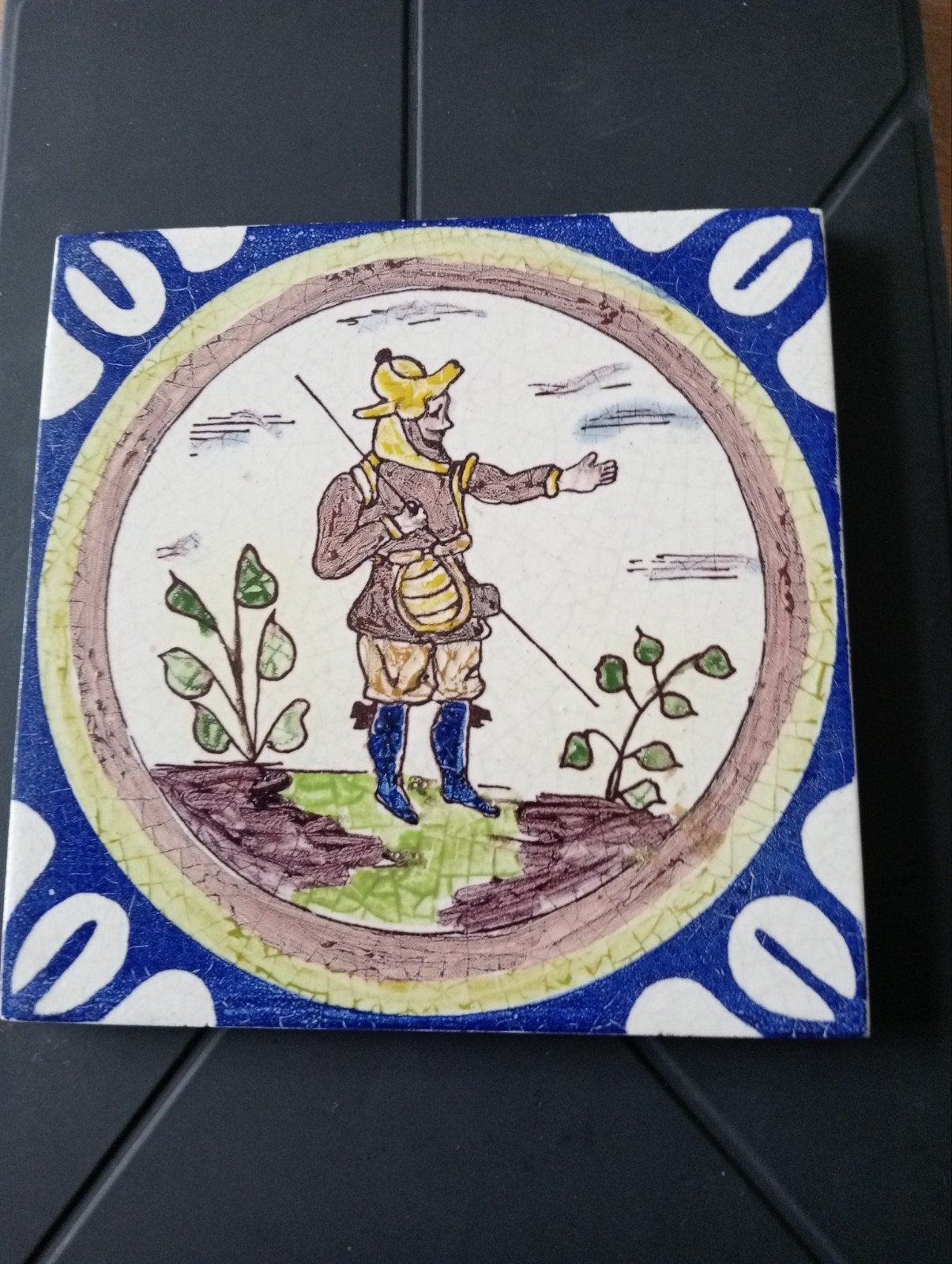Vintage Delfts Blauw Tegel met Visser Motief, Ophalen of Verzenden