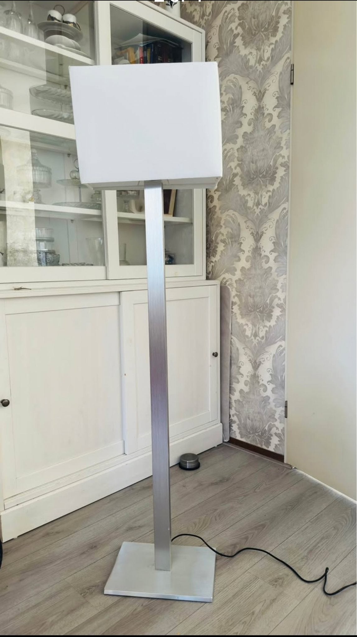 IKEA TOMELILLA Vloerlamp - Nikkel-geplateerd/wit, 150 cm, Ophalen, Gebruikt, Metaal, 150 tot 200 cm