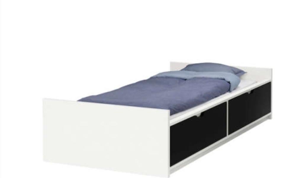 Flaxa bed Ikea, 90x200, wit met zwarte lades, Huis en Inrichting, Slaapkamer | Bedden, Ophalen, 90 cm, Eenpersoons, Wit