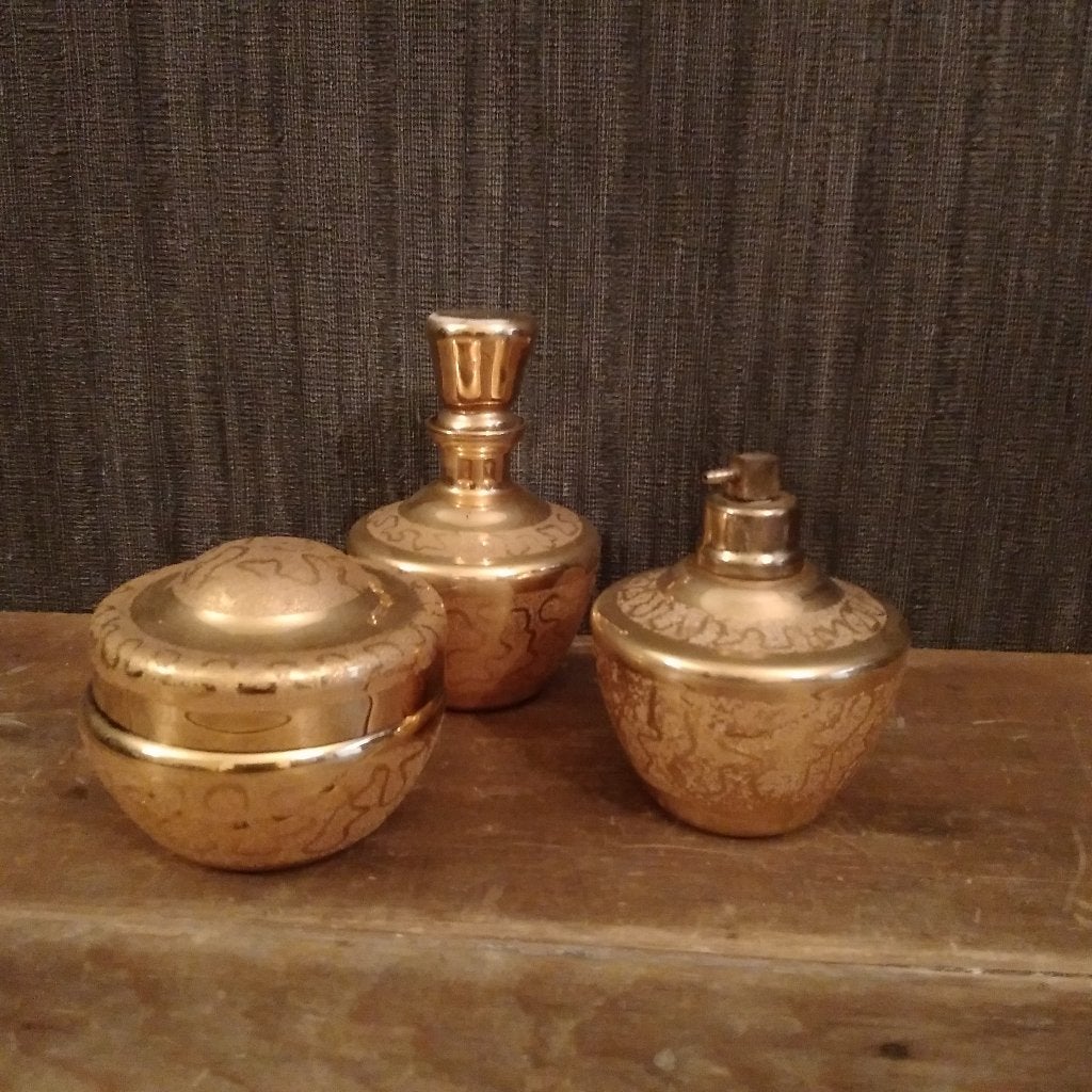 Art deco glazen parfum set goud, Antiek en Kunst, Verzenden
