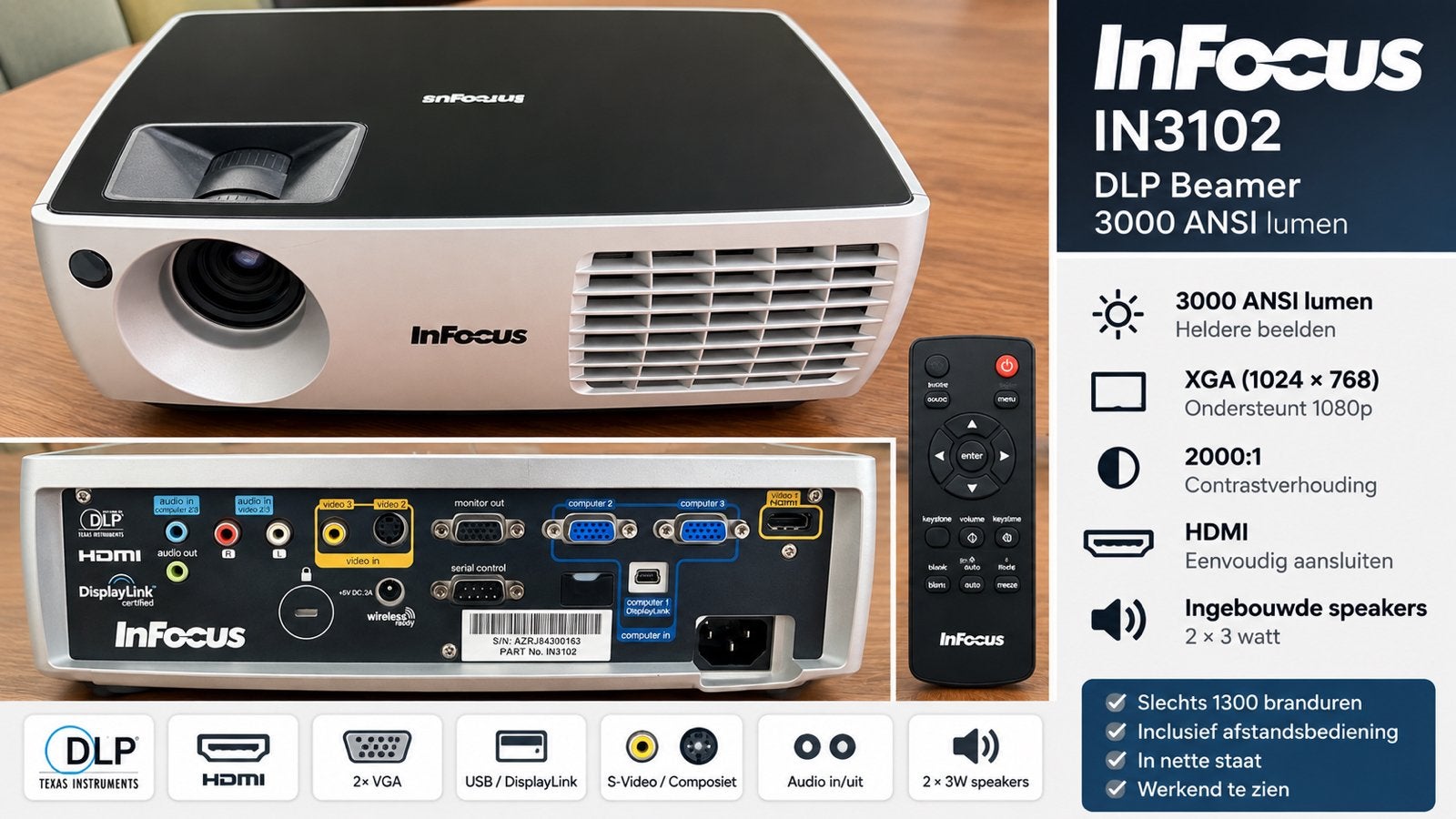 InFocus Beamer | HDMI | slechts 1300 uur, Ophalen, Infocus, Gebruikt, DLP