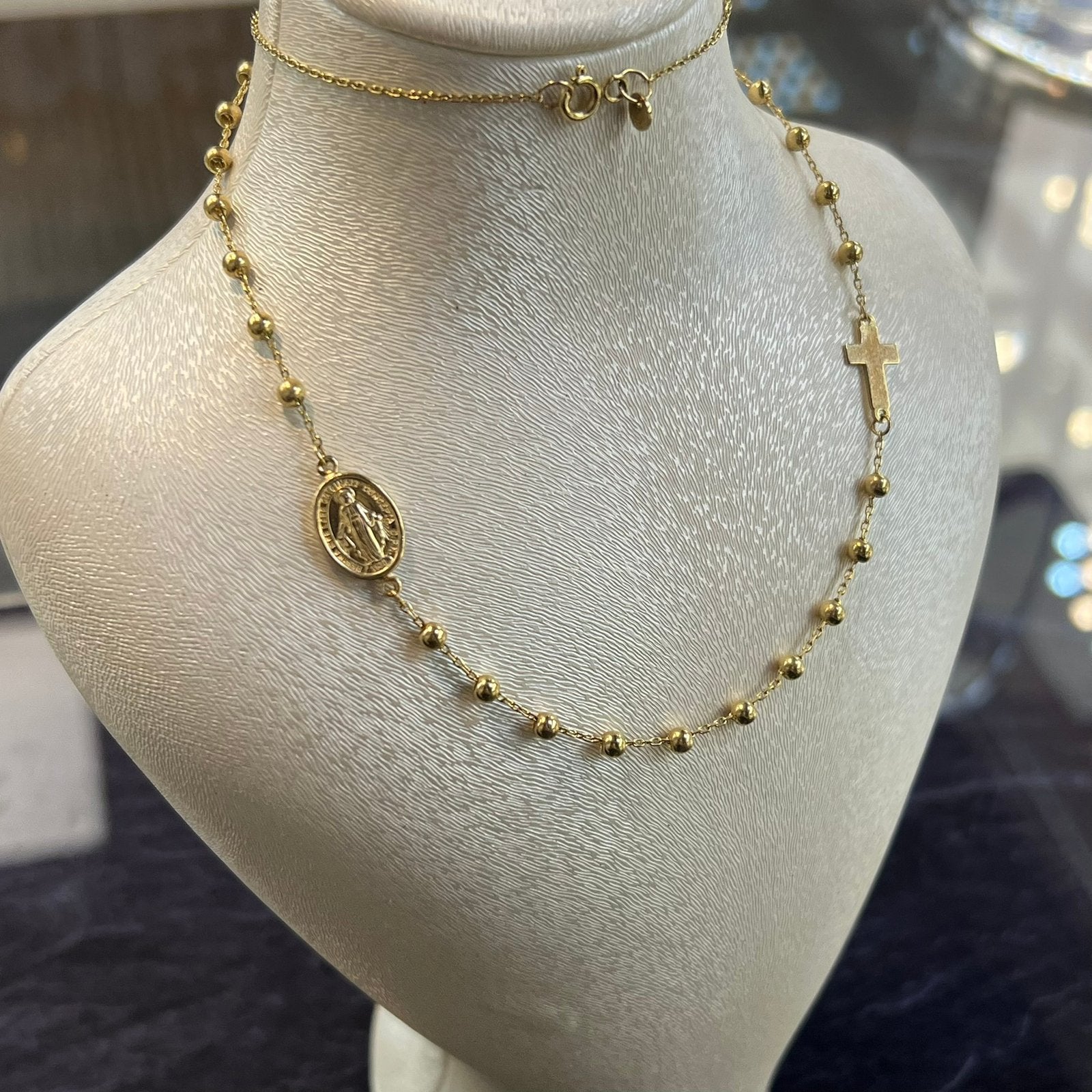 14 karaats gouden ketting collier rozenkrans kruis, Ophalen of Verzenden, Zo goed als nieuw, Goud
