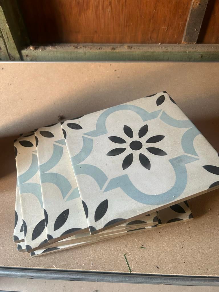 6 Tegels met leuk motief, Gebruikt, Ophalen of Verzenden, 20 tot 40 cm, Minder dan 5 m²