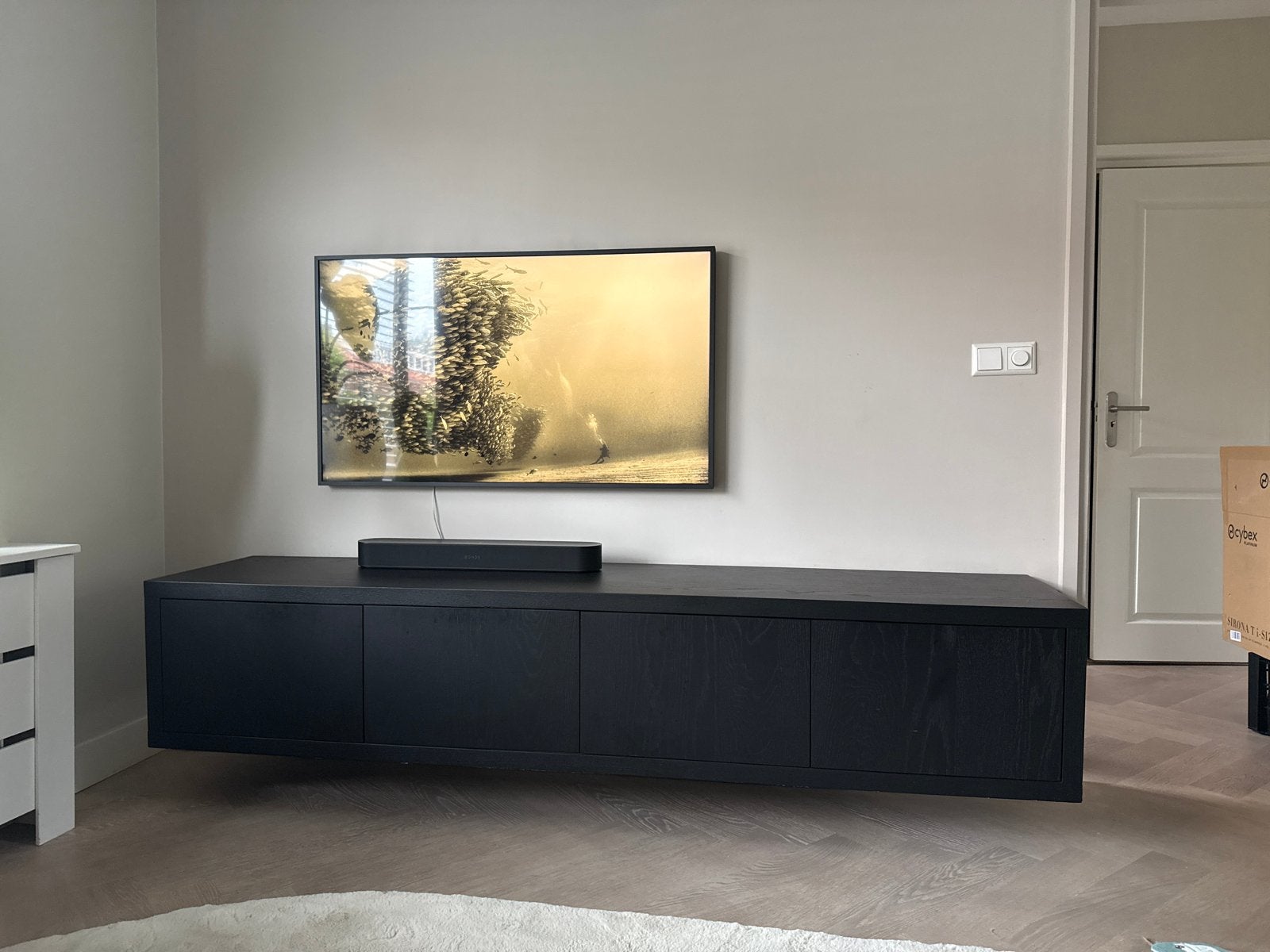Goossens Barcelona TV Meubel Zwart - Zwevend Design, Huis en Inrichting, Ophalen, 150 tot 200 cm, Zo goed als nieuw, Minder dan 100 cm