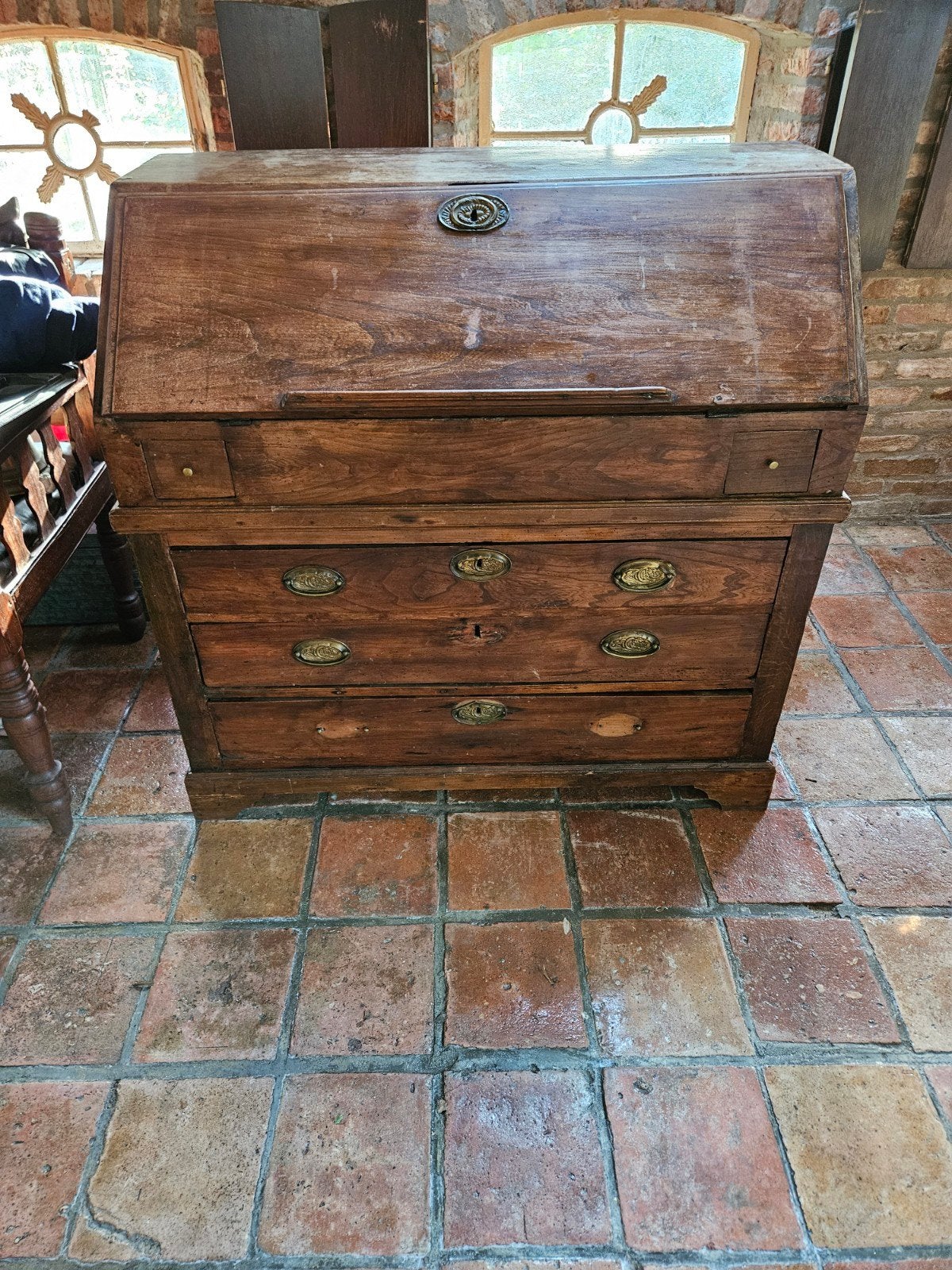 Antieke Engelse Klepsecretaire - Massief Hout, Antiek en Kunst, Ophalen