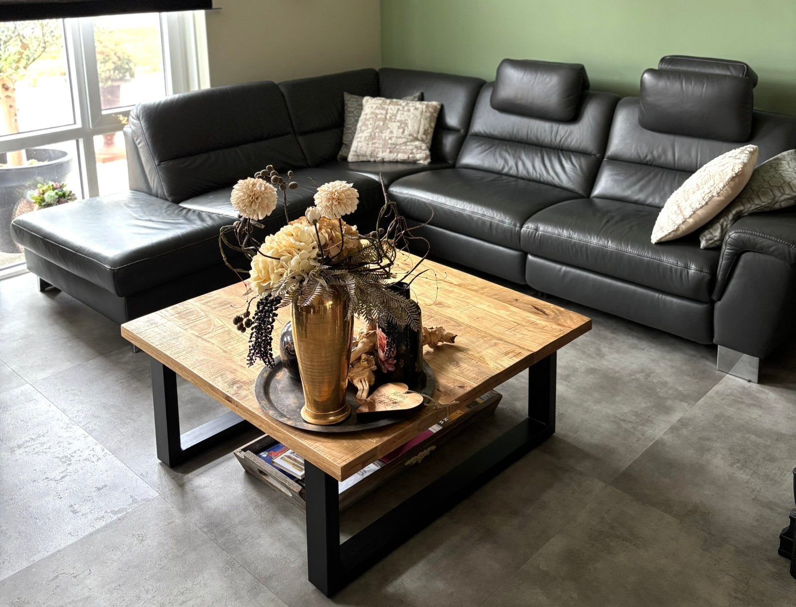 Luxe hoekbank elektrisch antraciet grijs relax longchair, Ophalen, Zo goed als nieuw, Leer