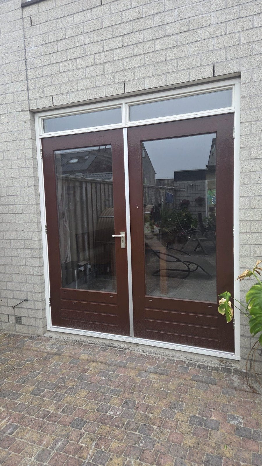Openslaande houten tuindeuren maranti hardhout, Ophalen, Gebruikt, 120 cm of meer, Buitendeur