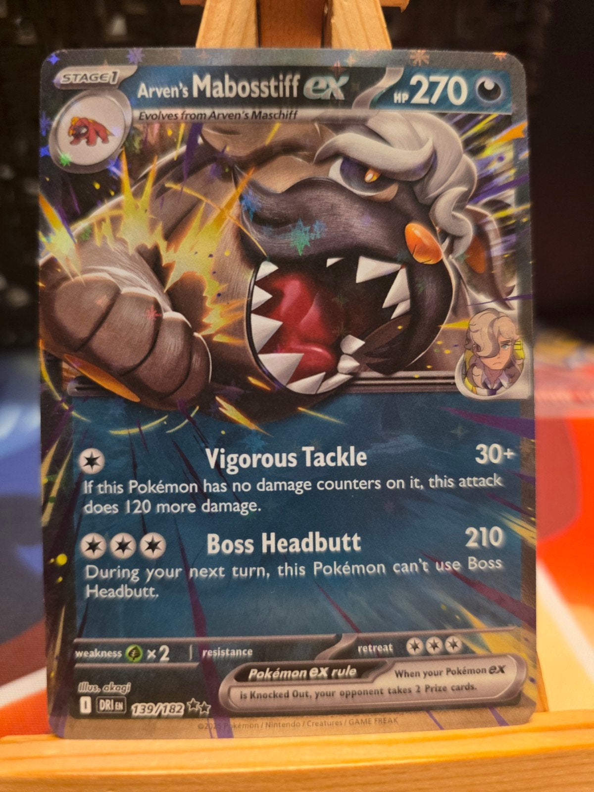 Pokemon Destined Rivals Arven's Mabosstiff EX 139/182, Verzenden, Zo goed als nieuw, Losse kaart, Foil