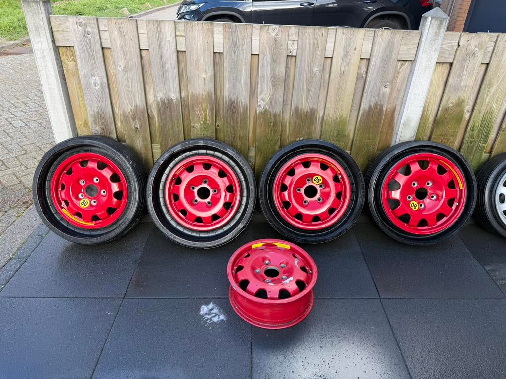 Porsche space savers 15 inch 5J 5x130 en 15 inch staal, Ophalen, Gebruikt, Velg(en), 16 inch