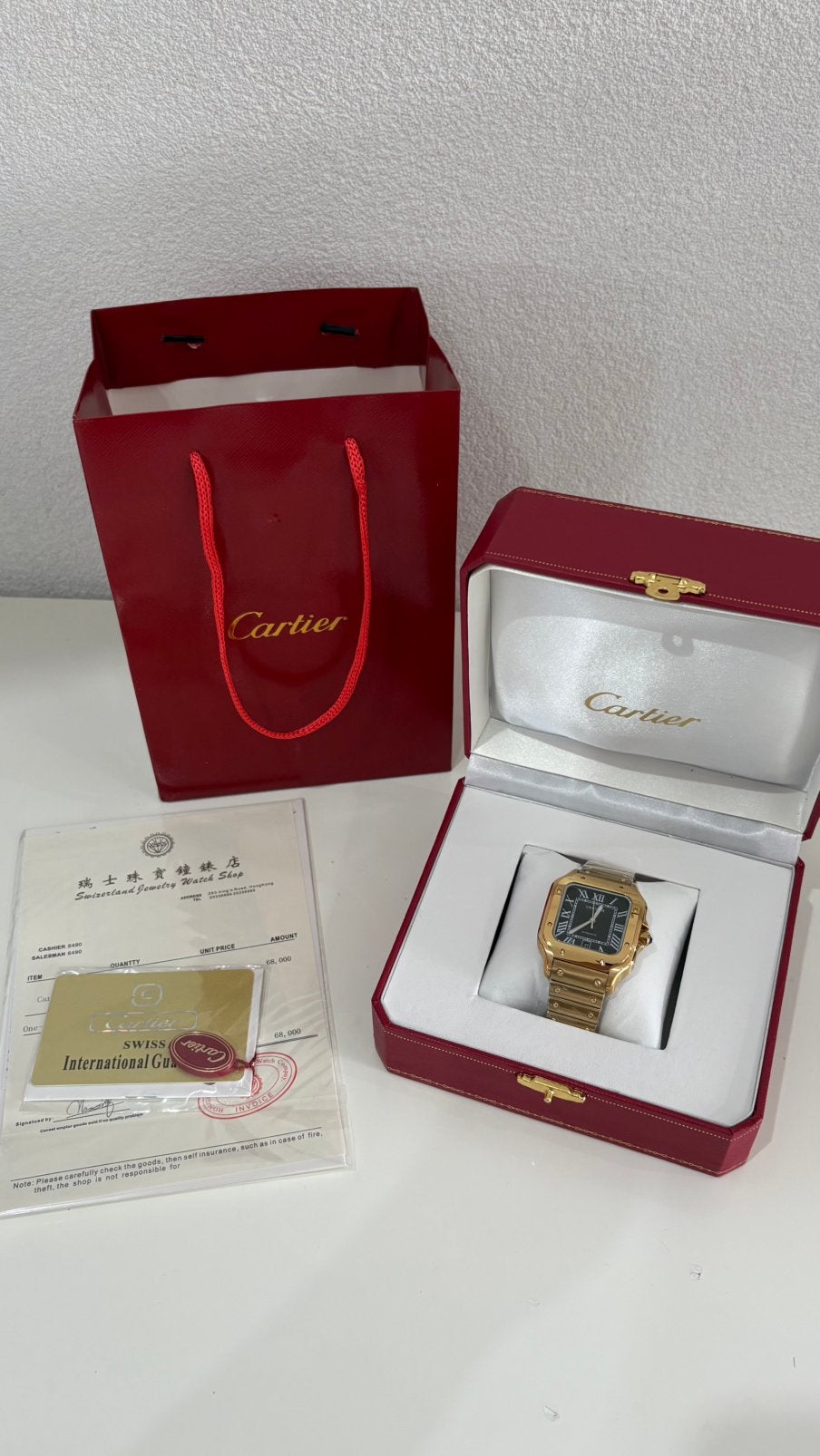 Cartier Santos de Cartier Gold Black 40MM Horloge, Ophalen of Verzenden, Nieuw