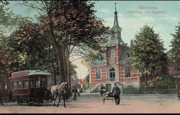 Hilversum Kerkbrink & Raadhuis met paardentram, Verzenden, Voor 1920, Gelopen, Noord-Holland