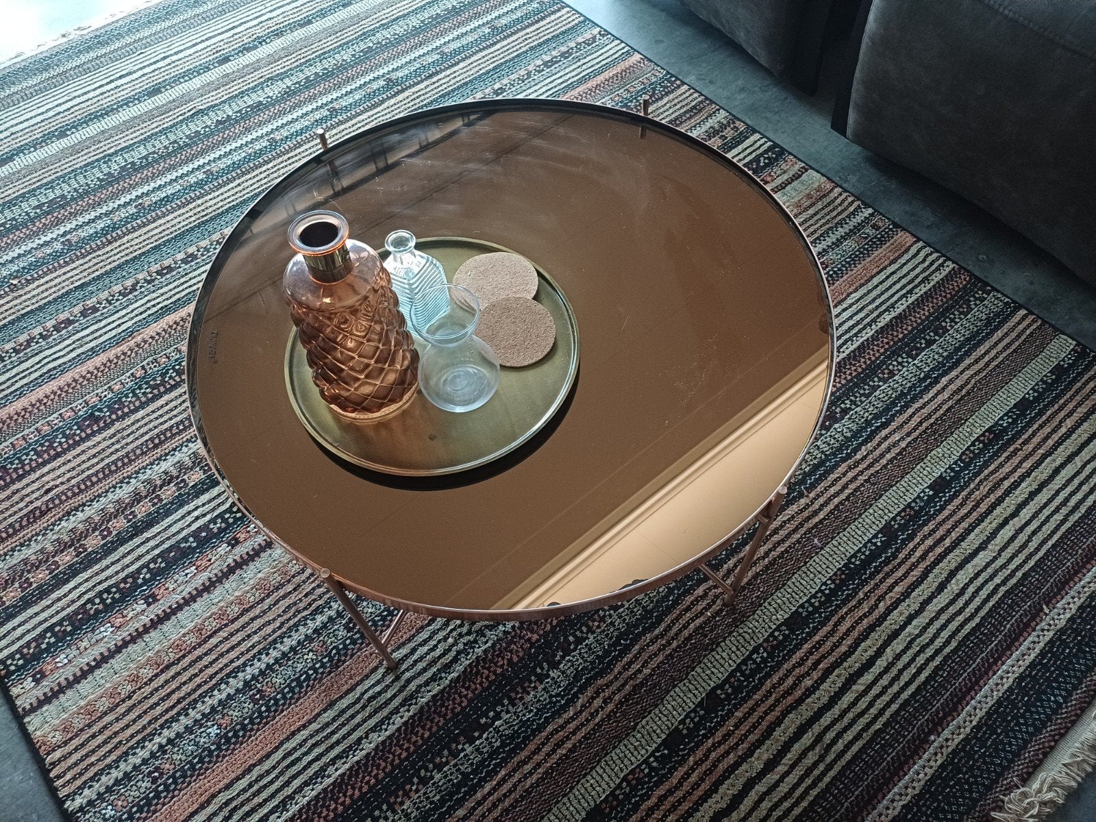 Stijlvolle bronzen salontafel, Huis en Inrichting, Tafels | Salontafels, 50 tot 100 cm, Rond, Zo goed als nieuw, Modern, Tijdloos